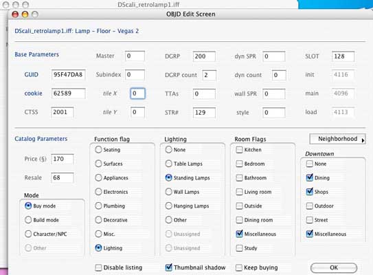 (picture 1, OBJD Edit Screen, using a lamp as a sample object)